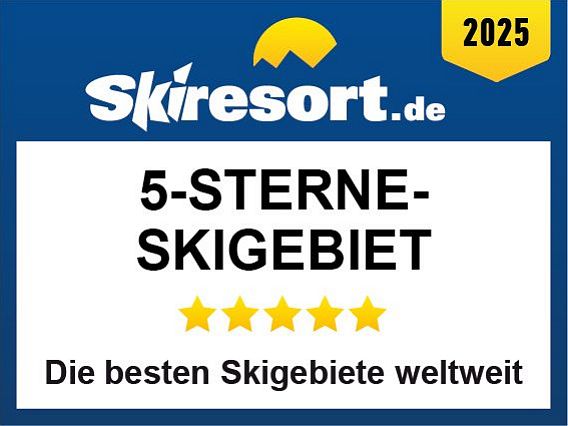 Skiresort.de zeichnet 2025 eines der besten Skigebiete weltweit als 5-Sterne-Skigebiet aus – höchste Bewertung für Qualität, Angebot und Service im internationalen Vergleich.