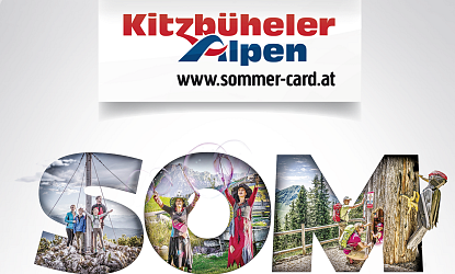 Das Bild zeigt den Schriftzug „SOMMERCARD“, der aus verschiedenen Aktivitäten im Freien besteht. Dazu zählen Wandern, Radfahren und Wassersport. Eine bunte, lebendige Darstellung der Sommerfreuden.