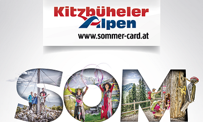 Das Bild zeigt den Schriftzug „SOMMERCARD“, der aus verschiedenen Aktivitäten im Freien besteht. Dazu zählen Wandern, Radfahren und Wassersport. Eine bunte, lebendige Darstellung der Sommerfreuden.