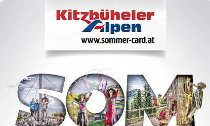 Das Bild zeigt den Schriftzug „SOMMERCARD“, der aus verschiedenen Aktivitäten im Freien besteht. Dazu zählen Wandern, Radfahren und Wassersport. Eine bunte, lebendige Darstellung der Sommerfreuden.