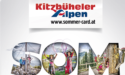 Das Bild zeigt den Schriftzug „SOMMERCARD“, der aus verschiedenen Aktivitäten im Freien besteht. Dazu zählen Wandern, Radfahren und Wassersport. Eine bunte, lebendige Darstellung der Sommerfreuden.
