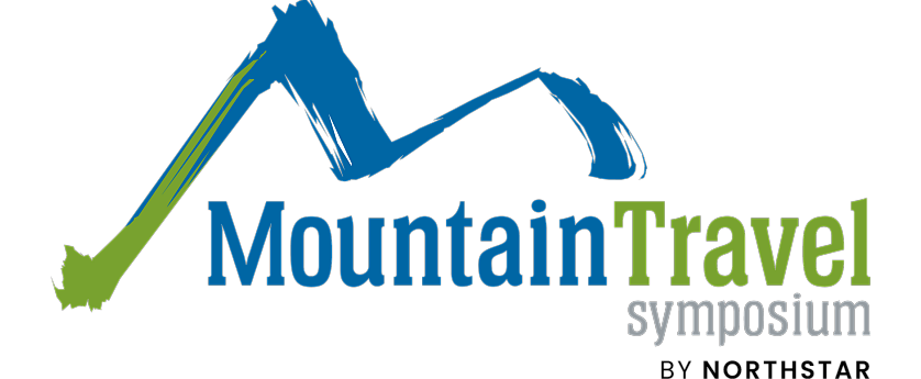 Logo Mountain Travel Symposium in blauer grüner Schrift