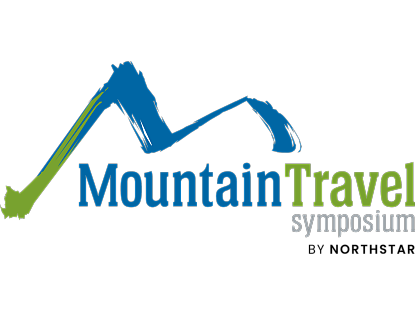 Logo Mountain Travel Symposium in blauer grüner Schrift
