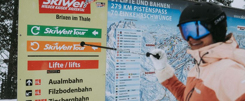 Pistenplan Übersichtstafel Wegweiser in SkiWelt Brixen