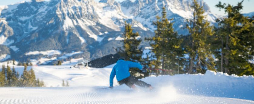 Perfekte Pisten mit Blick auf den Wilden Kaiser in der SkiWelt.