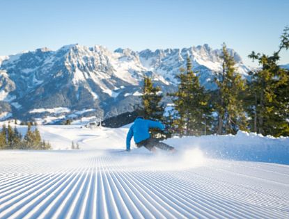 Perfekte Pisten mit Blick auf den Wilden Kaiser in der SkiWelt.