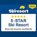 Logo eines 5-Stern-Ski-Resorts mit dem Jahr 2026. Es betont die Qualität und Rang der besten Skiorte weltweit.