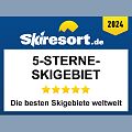 Grafik mit dem Logo von Skiresort.de und der Auszeichnung „5-Sterne-Skigebiet 2024 – Die besten Skigebiete weltweit“