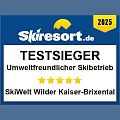 Testsieger-Auszeichnung 2025 von Skiresort.de für umweltfreundlichen Skibetrieb an die SkiWelt Wilder Kaiser – Brixental mit fünf Sternen.