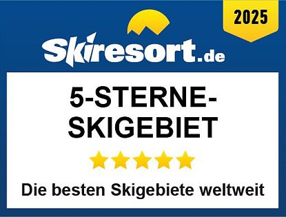 Skiresort.de zeichnet 2025 eines der besten Skigebiete weltweit als 5-Sterne-Skigebiet aus – höchste Bewertung für Qualität, Angebot und Service im internationalen Vergleich.