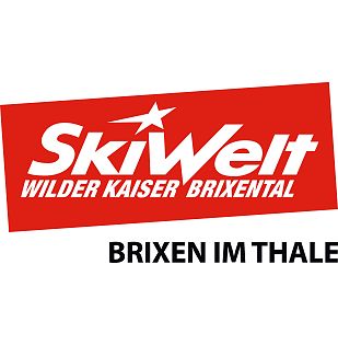 Rotes Winter Skigebiet Logo SkiWelt Wilder Kaiser Brixental mit Ortsangabe Bergbahn Brixen im Thale