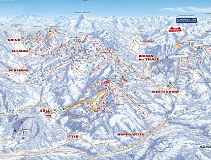 Mapa tras i wyciągów narciarskich w SkiWelt, zlokalizowanych wokół Schroniska.