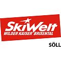 Rotes Winter Skigebiet Logo SkiWelt Wilder Kaiser Brixental mit Ortsangabe Bergbahn Söll