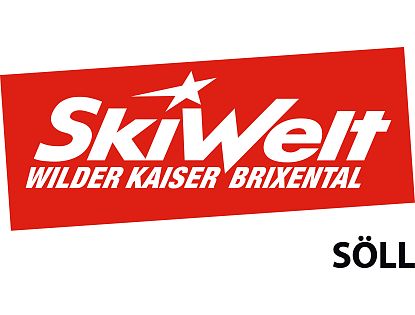 Rotes Winter Skigebiet Logo SkiWelt Wilder Kaiser Brixental mit Ortsangabe Bergbahn Söll