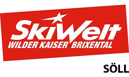 Rotes Winter Skigebiet Logo SkiWelt Wilder Kaiser Brixental mit Ortsangabe Bergbahn Söll
