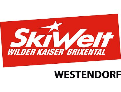 Rotes Winter Skigebiet Logo SkiWelt Wilder Kaiser Brixental mit Ortsangabe Bergbahn Westendorf