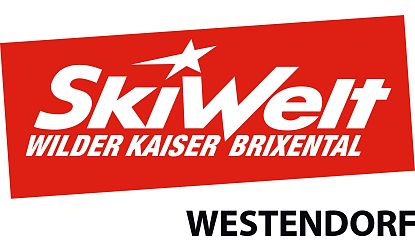 Rotes Winter Skigebiet Logo SkiWelt Wilder Kaiser Brixental mit Ortsangabe Bergbahn Westendorf