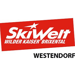 Rotes Winter Skigebiet Logo SkiWelt Wilder Kaiser Brixental mit Ortsangabe Bergbahn Westendorf