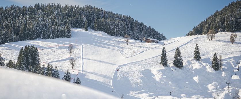 Winterliche Landschaft und Pisten.