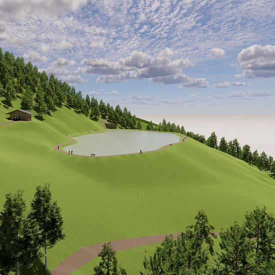 Visualisierung des neuen Speichteichs Aiblboden in der SkiWelt Westendorf.