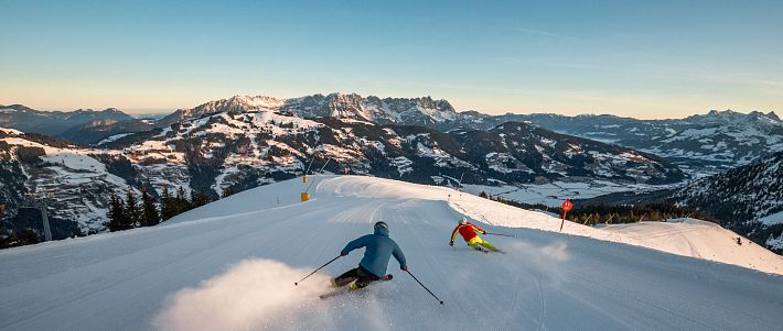 Zonsopgang piste Kandlerabfahrt SkiWelt Brixen Westendorf