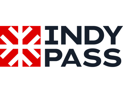 Logo mit den Buchstaben "IND" und "PAS", separiert durch ein rotes geometrisches Design auf schwarzem Hintergrund.