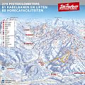 Gedetailleerde skikaart van de Kitzbühel Alpen met pistes, liften en dorpen, omgeven door besneeuwde bergen.